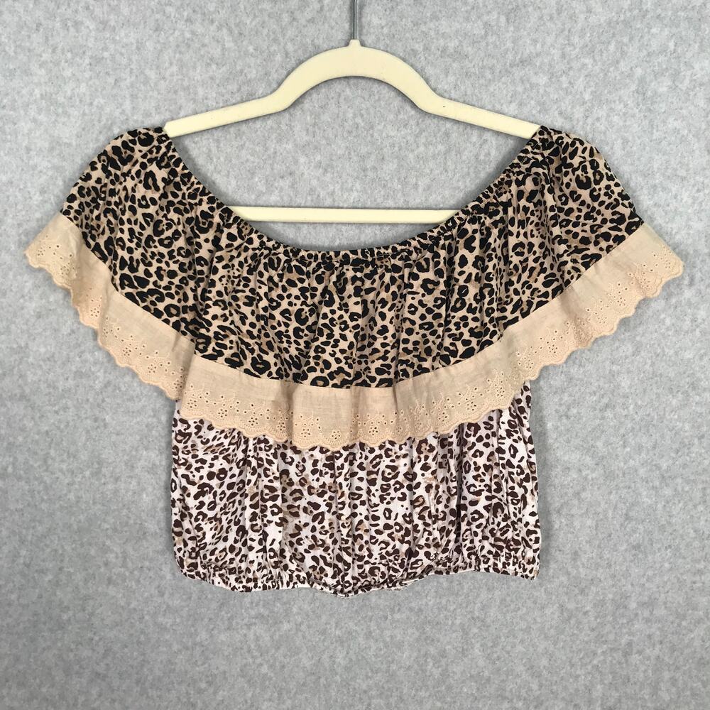 NEW Solitaire Anthropologie Crop Top Large Lace Ruffle Off Shoulder Festival